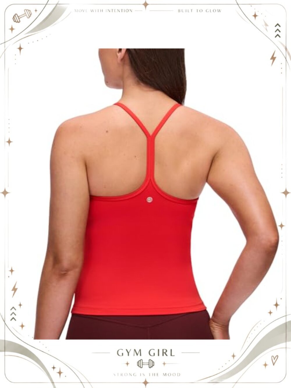 Y Back Tank Top with Shelf Bra Removable Pads Slim Fit Waist Length